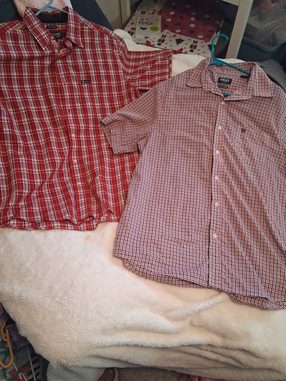 Chaps Men's Red and White Plaid Short Sleeve Button-Down Shirt